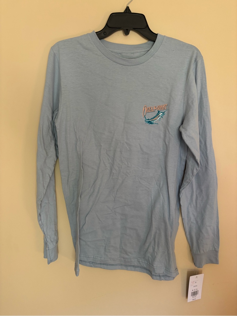 Light Blue Long Sleeve Graphic Tee - Casual Crewneck